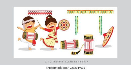 Vector illustration of Happy Bihu, Assamese New Year, Indian traditional festival, Harvest festival of Assam.