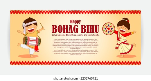 Vector illustration of Happy Bihu, Assamese New Year, Indian traditional festival, Harvest festival of Assam.