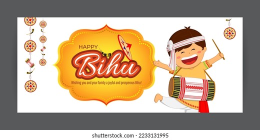 Vector illustration of Happy Bihu, Assamese New Year, Indian traditional festival, Harvest festival of Assam.