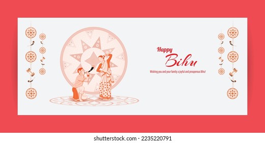 Vector illustration of Happy Bihu, Assamese New Year, Indian traditional festival, Harvest festival of Assam.