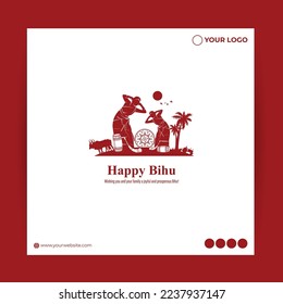 Ilustración vectorial de Happy Bihu, el Año Nuevo asamés, festival tradicional indio, festival de la cosecha de Assam.