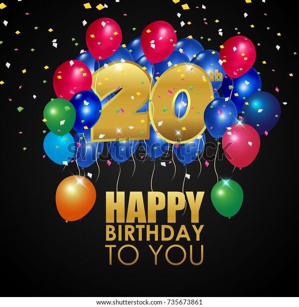 Vector Illustration Happy Birthday 20th Golden Stock Vector (Royalty ...
