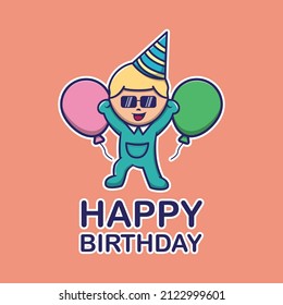 vector illustration of happy birthday card with a child and balloon