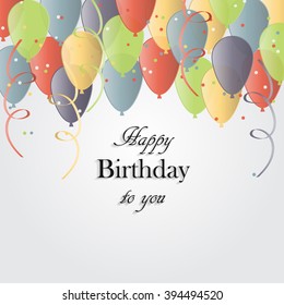 Vector illustration of a happy birthday card with colorful balloons