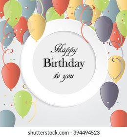 Vector illustration of a happy birthday card with colorful balloons
