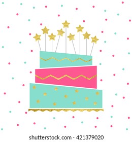 Vector illustration of happy birthday card. Greeting card for birthday or invitation.