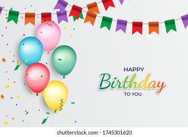 Vector illustration of happy birthday - colorful Confetti foil and balloons, ribbons and sparkles. For a birthday celebration.