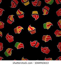 Vector illustration. Happy birthday cupcake background in black, red and white. Cupcake pattern background. Seamless.Cupcake vector pattern. Muffin.