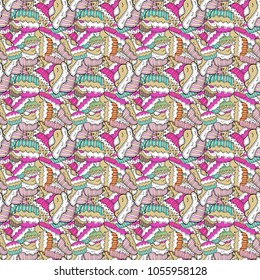 Vector illustration. Happy birthday cupcake background in beige, white and pink. Cupcake pattern background. Seamless.Cupcake vector pattern. Muffin.