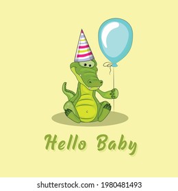 vector illustration happy birthday cute baby shower greeting card graphic design card fun balloons happiness child art party cartoon animal day background toy crocodile banner monkey festive text