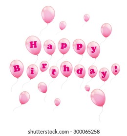 Vector Illustration of a Happy Birthday Design with Pink Balloons
