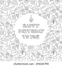 Vector illustration Happy birthday greeting card with hand  drawn pattern and lettering