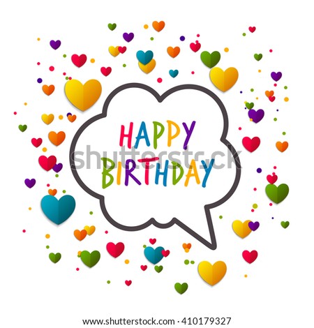 Vector Illustration of a Happy Birthday Greeting Card with Colorful Hearts