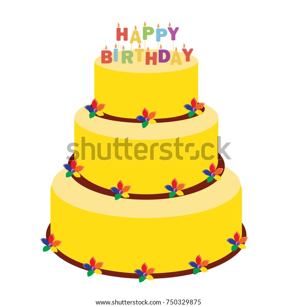 Vector illustration happy birthday greeting car\
with cake and candles.