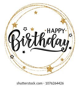 Vector illustration of a Happy Birthday Invitation with stars. Greeting card with "Happy Birthday" inscription. Can be used for cards, flyers, posters, t-shirts.