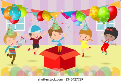 Funny Clown Happy Children Playing Stock Vector (Royalty Free) 1827281996