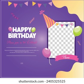Vector illustration Happy Birthday Post Banner Editable Template with off-white background