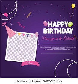 Vector illustration Happy Birthday Post Banner Editable Template with purple background