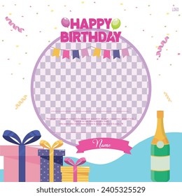 Vector illustration Happy Birthday Post Banner Editable Template with white background 