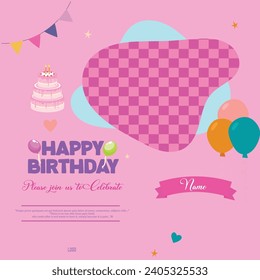 Vector illustration Happy Birthday Post Banner Editable Template with pink background