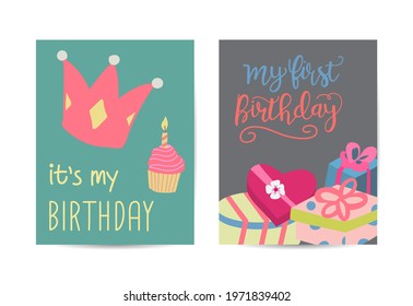 Vector illustration of Happy birthday in style flat