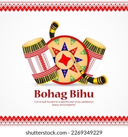 Vector illustration of Happy Bohag Bihu Assamese New Year Harvest festival wishes greeting