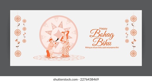 Vector ilustrativo del festival Happy Bohag Bihu Assamese New Year Harvest desea saludar