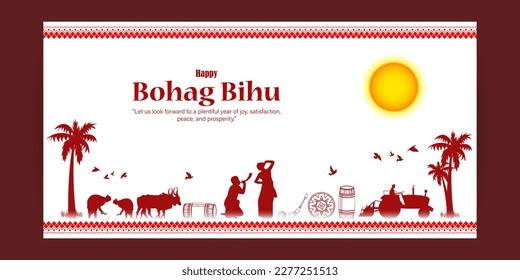 Vector illustration of Happy Bohag Bihu Assamese New Year Harvest festival wishes greeting