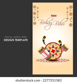 Vector illustration of Happy Bohag Bihu social media story feed mockup template