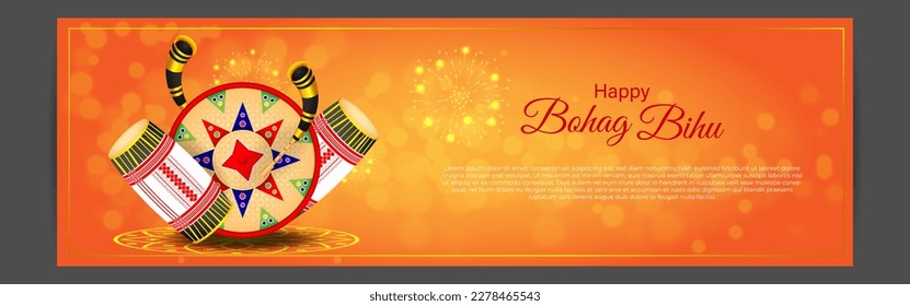 Vector illustration of Happy Bohag Bihu Assamese New Year Harvest festival wishes greeting