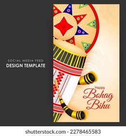 Vektorgrafik von Happy Bohag Bihu Social Media-Story-Feed-Mock-up-Vorlage