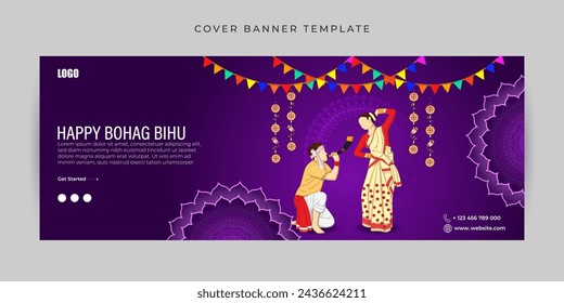 Vector illustration of Happy Bohag Bihu Facebook cover banner Template