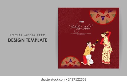 Vector illustration of Happy Bohag Bihu social media feed template
