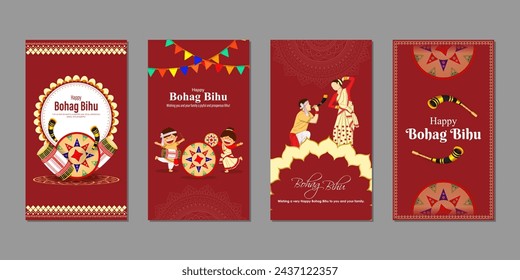 Vector illustration of Happy Bohag Bihu social media feed set template