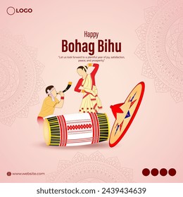 Vector illustration of Happy Bohag Bihu social media feed template