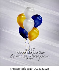 Vector illustration of  Happy Bosnia and Herzegovina Independence Day 01 March. Balloons with flags isolated on gray background.