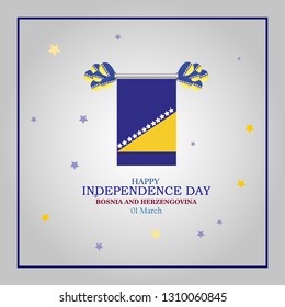 Vector illustration of Happy Bosnia and Herzegovina Independence Day 01 March. Balloons with flags isolated on gray background and stars 