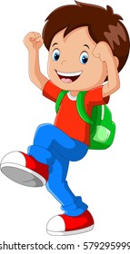 Vector illustration of happy boy with backpack going to school