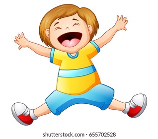 Vector illustration of Happy boy cartoon jumping
