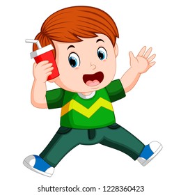 Vector illustration of Happy boy drinking out of a straw