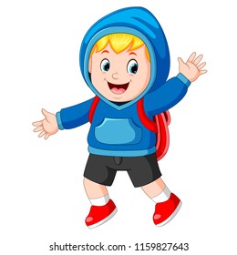 vector illustration of happy boy going to school