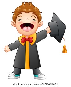Vector illustration of Happy boy graduation cartoon