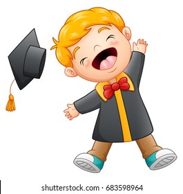 Vector illustration of Happy boy graduation cartoon