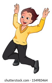 Vector illustration of happy boy jumping in excitement.