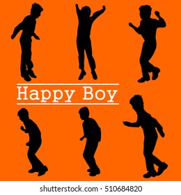 Vector illustration happy boy on orange background
