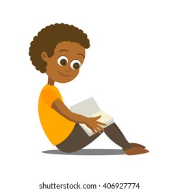 Vector Illustration of Happy a Happy Boy Reading a Book