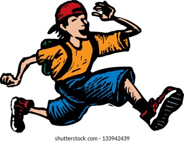 Vector illustration of happy boy running