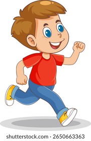 Vector illustration of a happy boy running, featuring bright colors and a playful cartoon style with dynamic movement