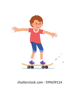 Vector illustration happy boy skate skateboarding on white background isolated flat cartoon style
