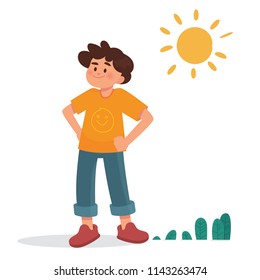 vector illustration a happy boy in a summer days, little boy very happy in hot summer day/sunny day